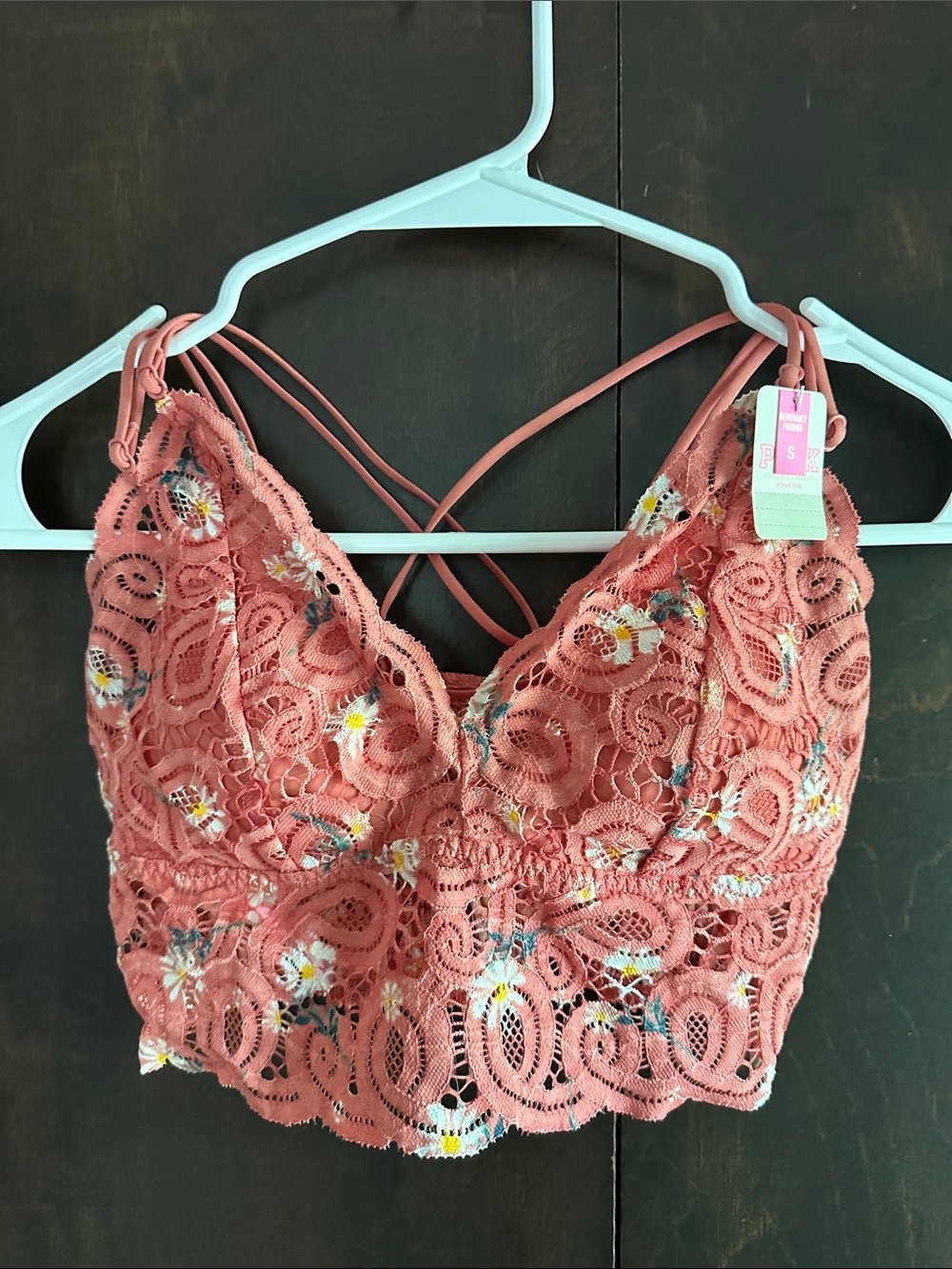 PINK Victoria's Secret Coral Lace Floral Bralette